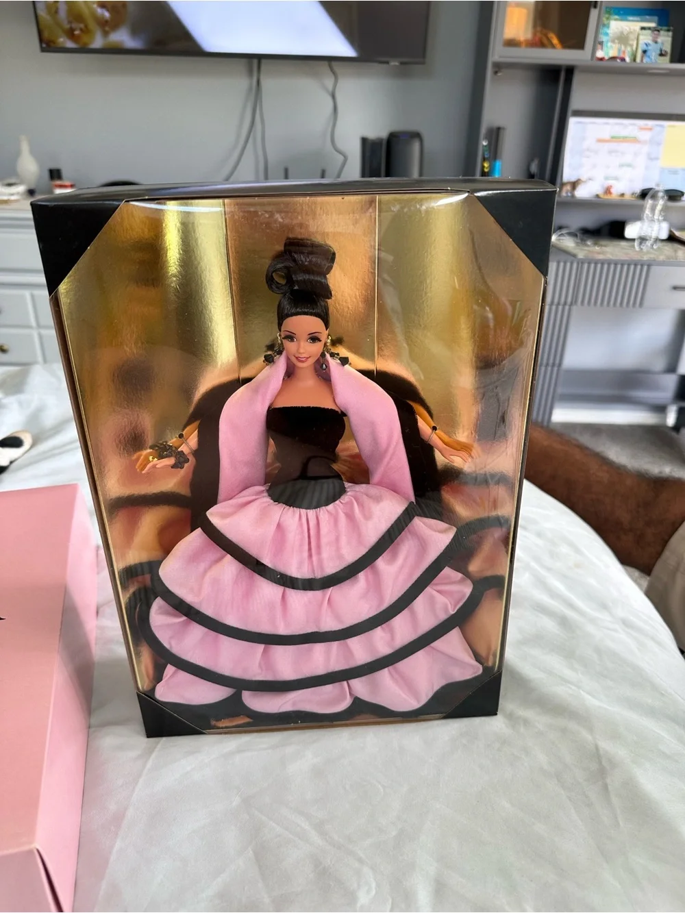 Mattel Pink and Black Satin Ball Gown Doll Escada